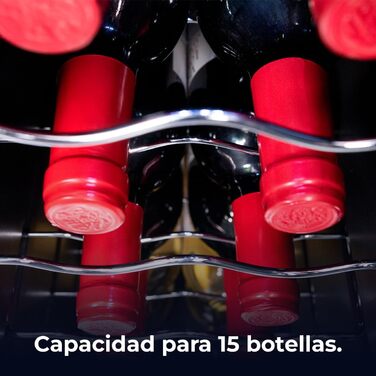 Cecotec Bolero GrandSommelier 830 CoolWood Wine Refrigerator, Thermoelectric, Quiet and High Performance, Adjustable Temperature: 8-18ºC, Touch Control Panel, Displays, Eco-friendly. (15 Bottles, Black)