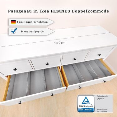 For IKEA dresser; THE ORIGINAL; perfect fit; Sturdy base; Drawer organization system for changing supplies, baby clothes, socks, underwear; 5-piece set (HEMNES DOUBLE FileFolding)