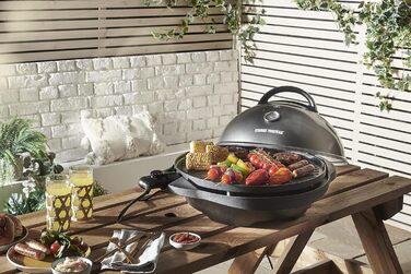 Електричний гриль George Foreman 2в1: напільний і настільний, для дому та балкона, круглий, 44,5 см, 2400 Вт, з термометром і піддоном для жиру, чорний