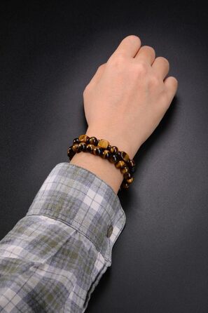 Чоловічий браслет з перлами та мінералами (Тігрове око, Гематит, Ахат) - набір 2 шт.