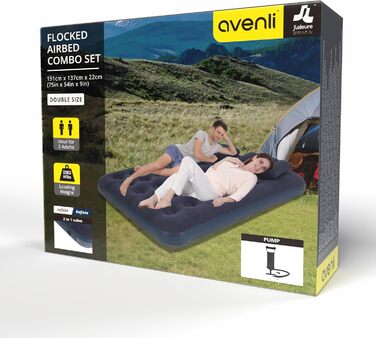 Надувний матрац-ліжко AVENLI для кемпінгу та дому (2 особи) з 2 подушками та насосом, 191x137x22 см