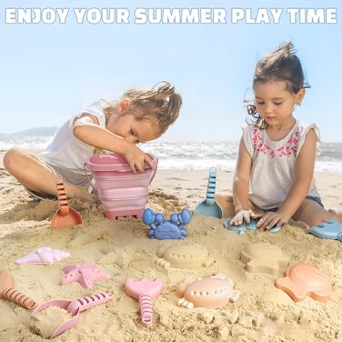 Dreamon Sand Toys Beach Toys Kids, 18 PCS Travel Sand Toys with Folding Bucket, Sandbox Beach Toy for Kids Ages 1 2 3 4 5 Years Girls Boys