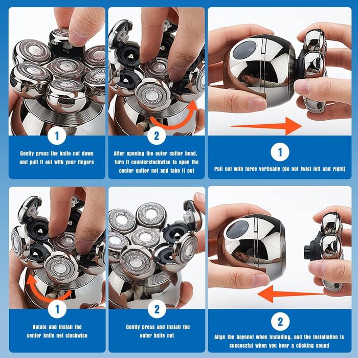 Електричний голчастий манікюр для голови CestMall 6-в-1: для чоловіків та жінок, бездротовий, плаваючий, перезаряджається, срібно-чорний