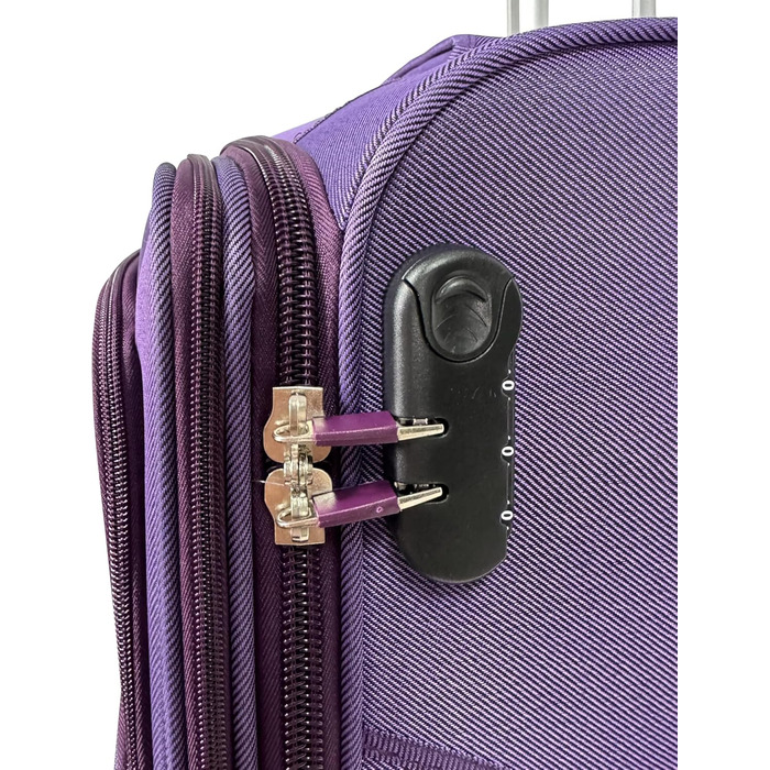 Чемодан-валіза на колесах з тканини, розширюваний, з подвійними колесами (M/L/XL/XXL або набір 4 шт.), м'яке багаж (фіолетовий, ручна поклажа (55 см))