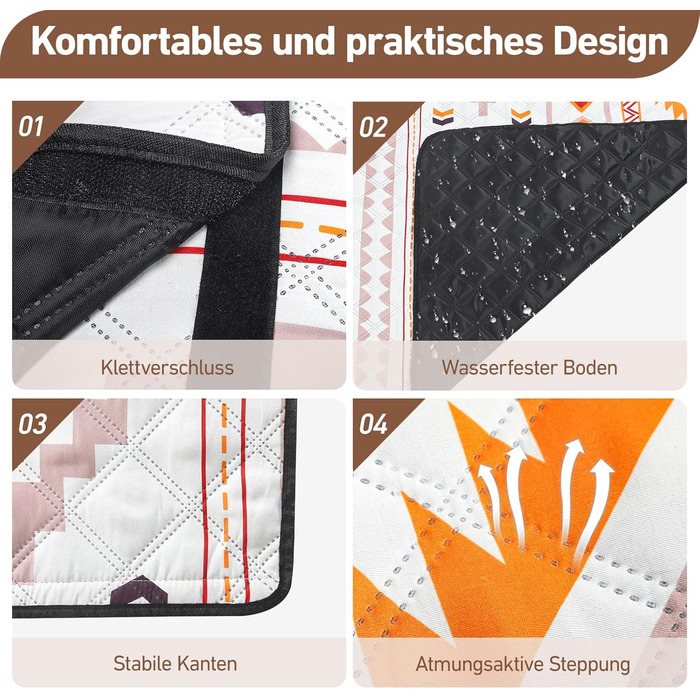 Водонепроникний плед для пікніка Boho 200x200 см, XXL великий плед для пляжу, кемпінгу, подорожей. Плед з бавовни, пісконепроникний, легко миється, складається. Ідеально для пікніка, пляжу, відпочинку на природі.