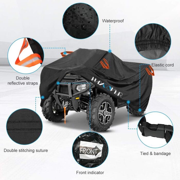 Waterproof ATV Cover - Durable 210D Oxford Cover for ATV, Quad, Motorcycle, Scooter - Outdoor Storage, Dust, Rain, UV Protection (210x120x115cm)