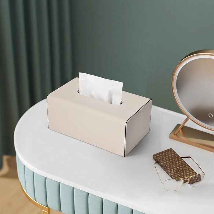 Коробка для серветок KINGFOM з екошкіри (PU), прямокутна, бежева — універсальний органайзер для авто, офісу та дому