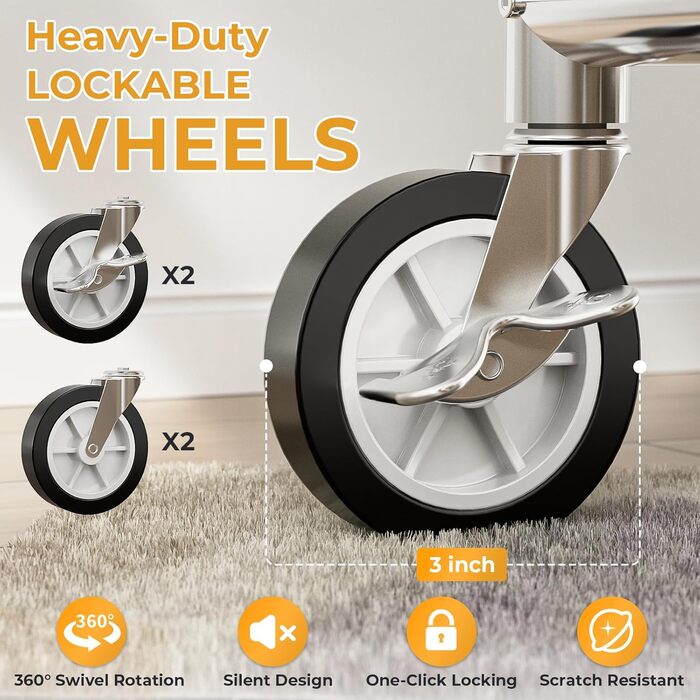 Вішалка для одягу Bomclap з міцним навантаженням, хромована, з колесами, висувна, 3 перекладини, 8 гачків, металева полиця, до 160 кг