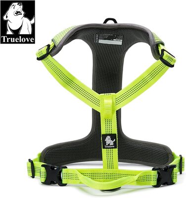 TRUE LOVE Dog Harness Outdoor Adventure II, reflective vest with 2 leash attachments, matching leash and collar available, TLH6071 (S, Neon Yellow)