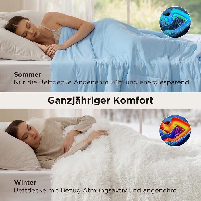 Ковдра BEDSURE 135x200 см, 4-сезонна, стеганий ковдра без наволочки, 300 GSM, для алергіків, сірий/світло-сірий, тепла, м'яка, блакитний (150x200 см)