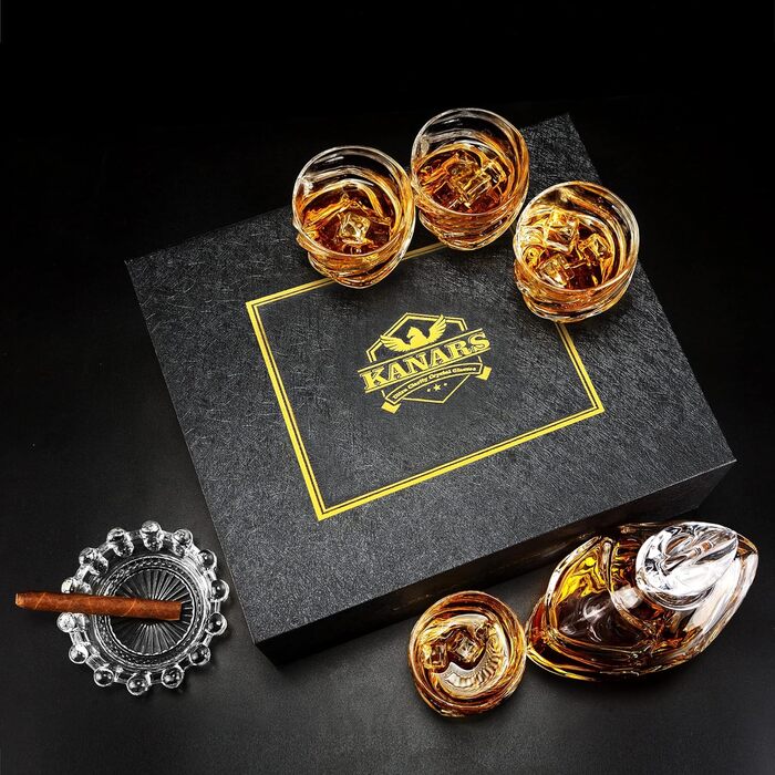 Набір для віскі KANARS: декантик 750 мл та 4 келихи 260 мл, скляний, без свинцю, 5 предметів, подарунковий, прозорий