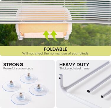 MEWOOFUN Large Cat Hammock Window with Removable Thick Cover - Foldable, Stable, 4 Strong Suction Cups, Holds 18kg (White, M)