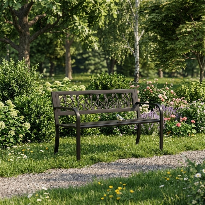 Лавка зі спинкою, метал, 120 x 50 см