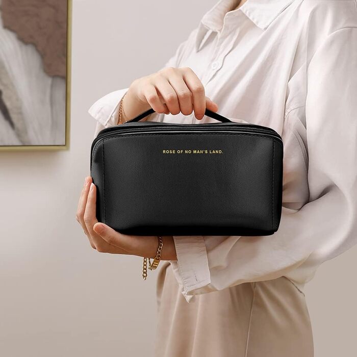 Чорна косметичка для подорожей з PU шкіри, велика місткість, водонепроникна, органайзер для туалетних аксесуарів