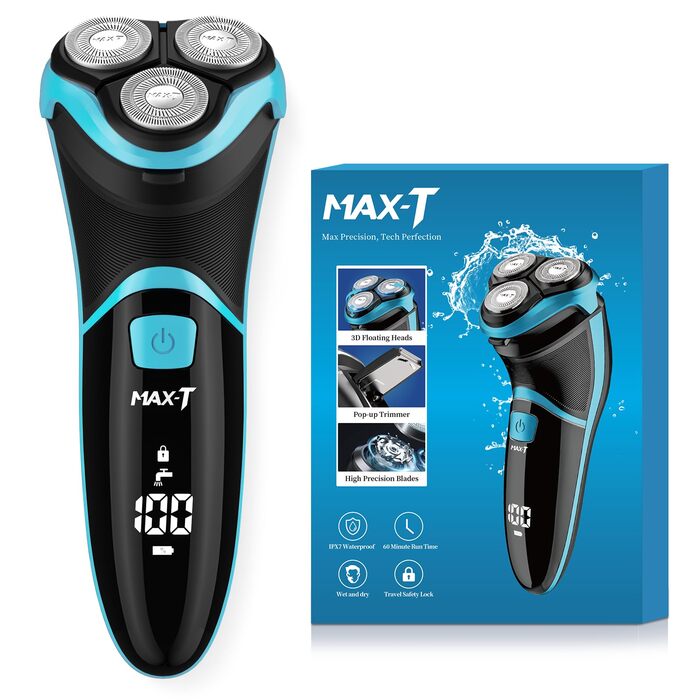 Електрична бритва MAX-T для чоловіків: вологостійка, з тримером, для сухого та вологого гоління, з кейсом для подорожей