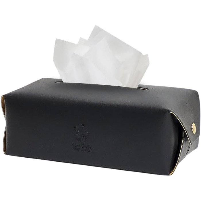 Genuine Leather Cosmetic Tissue Box, Handcrafted, Made in Italy, Perfect for Living Room, Bathroom, Kitchens, and Office/Practice (Black)