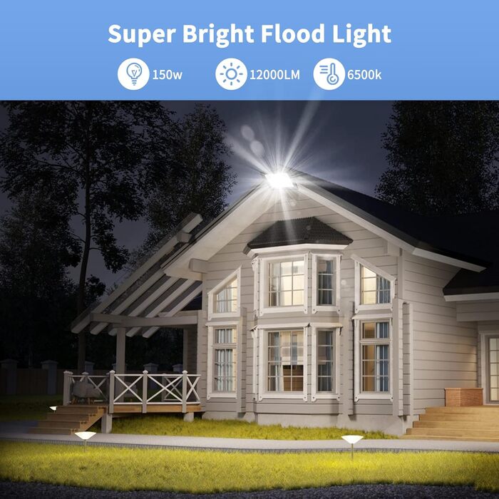 Viugreum 100W LED Flood Light Outdoor 8000LM Floodlight Outdoor IP65 Outdoor Spotlight 5000K Floodlight Cold White Spotlight Floodlight with 50cm Cable for Backyard Driveway Garage Hallway (2 Pack, 150W 2 Packs)