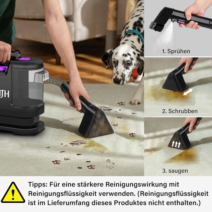 Пилосос для миття килимів та м'яких меблів з насадкою для шерсті тварин, 450W, для дому та автомобіля