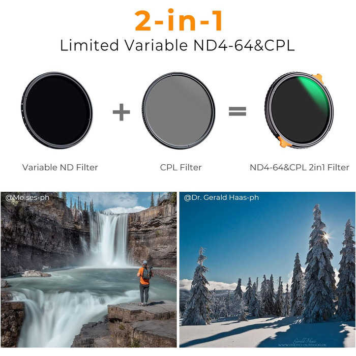 Поляризаційний та ND фільтр K&F Concept 95мм (CPL + ND4-ND64) Nano Xcel – 2-в-1, змінна щільність