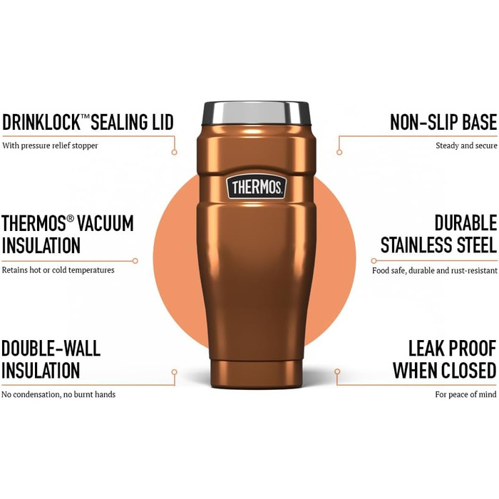 Термос King Reise Thermobecher: термокружка з нержавіючої сталі, 470 мл, 8.3 x 8.3 x 20 см (мідь)
