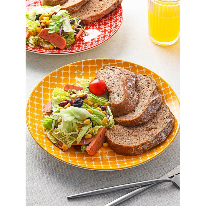 Набір посуду DOWAN: 12-частинний набір керамічного посуду для 4 осіб. Тарілки та супові миски з квітковим візерунком - ідеальний подарунок на новосілля або день народження.