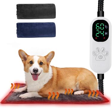Підігрівальний килимок для тварин 45x70 см – ковдра для собак та котів, 30–60°C, таймер 14 год, захист від перегріву, міцний кабель 1,8 м, 2 знімні чохли, регулювання температури