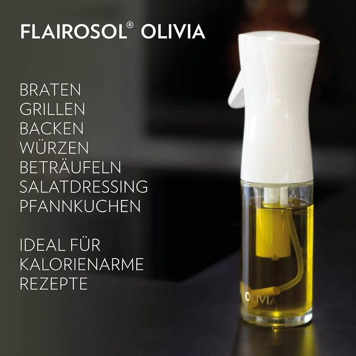 Розпилювач олії Flairrosol Olivia 130 мл зі скляною пляшкою, золотий колір. Дозатор для олії з контролем порцій для кухні, салатів, грилю та випічки