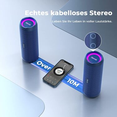 Bluetooth портативна колонка RIENOK з підсвічуванням, IPX7, 3600 mAh, баси, стерео звук (Блакитний)