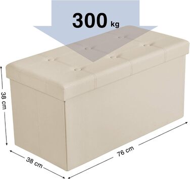 Банкетка SONGMICS 80 л, складаний пуф, штучна шкіра, до 300 кг, бежевий, LSF40M