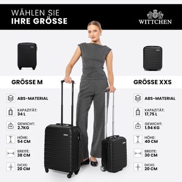 Чемодан на колесах Wittchen Groove Line L, великий, з ABS-пластику, 4 колеса, кодовий замок, чорний (підходить для Lufthansa/Eurowings/Ryanair)