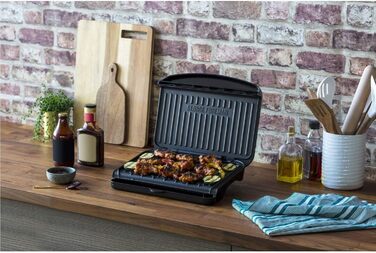 George Foreman 25800 Grill with Grill Plate, Cooktop & Toaster - Fast Heating & Easy Cleaning, Black
