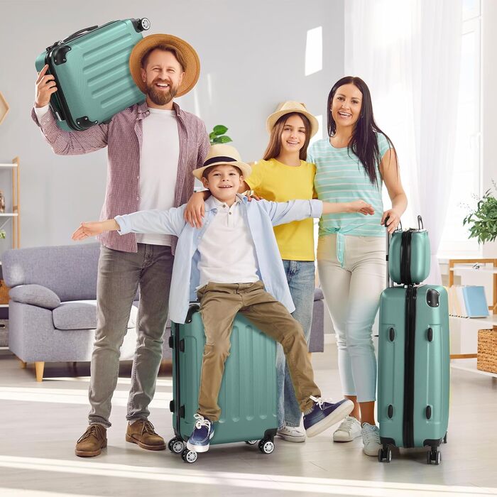 Набір валіз LALAHO 4 шт. з косметичками, з ABS пластику, рожевого кольору (Турквіс, смужки)