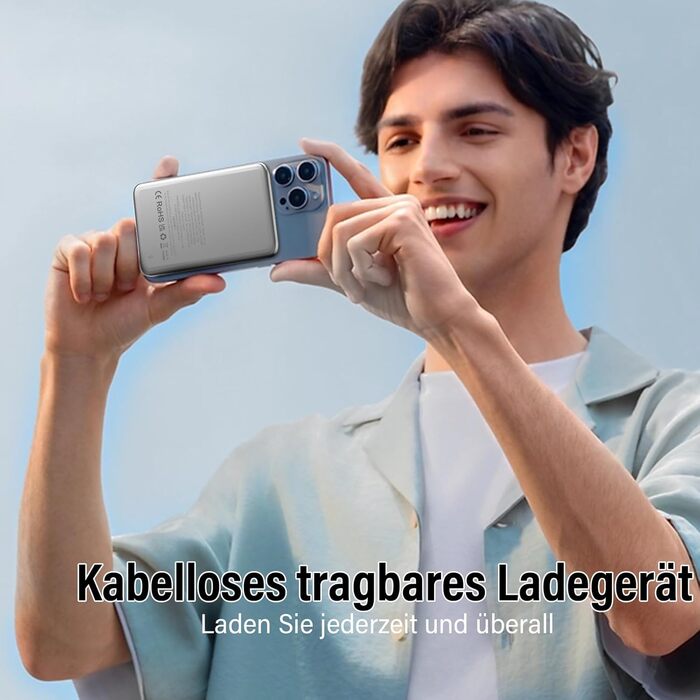 Power Bank MagSafe 5000mAh 20W PD з бездротовою зарядкою, USB-C, для iPhone 16/15/14/13/12, срібний