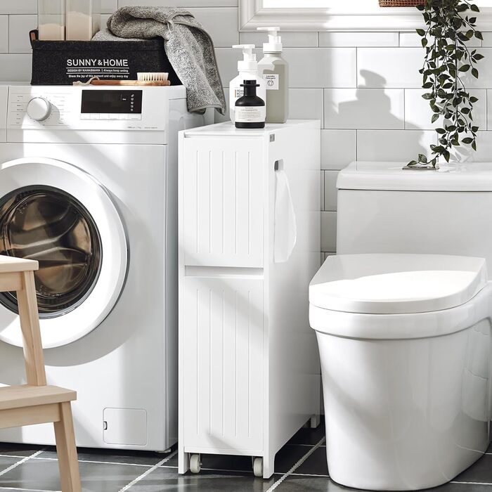 SoBuy BZR111-W Niche Shelf 20cm with Wheels Kitchen Shelf Niche Cart Roll Cart Niche Cabinet Narrow Shelf Toilet Paper Storage Bathroom Furniture White WxHxD approx. 20x75x60cm