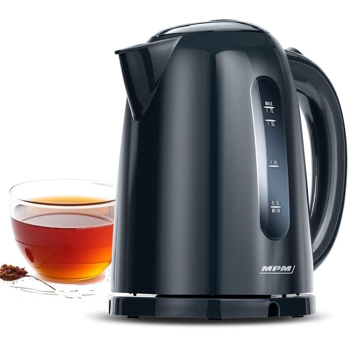 Електричний чайник MPM MCZ-85/G1, 1.7 л, без BPA, бездротовий, 360° обертання, антинакипний фільтр, автоматичне вимкнення, чорний, 2200W, графіт