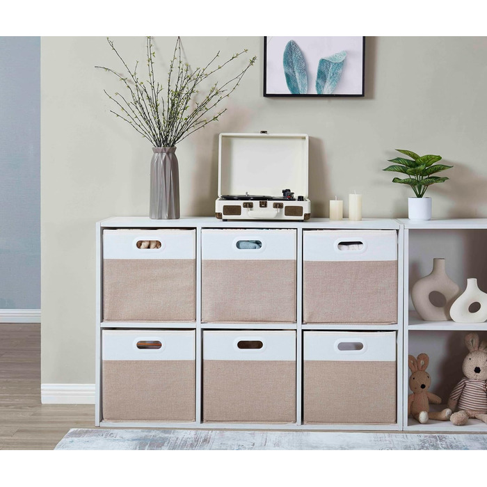 Mangata коробка для зберігання 28x28x28 см, тканинний кошик для одягу та іграшок, набір 3 шт., світло-хаки/біло-бежевий