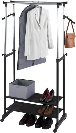 WENKO Clothes Rack Folding, Clothes Storage with Adjustable Clothes Rail and Wheels, Plastic/Metal, 88 x 100-168 x 11-49 cm, Chrome/Grey (169 x 43 x 89.5 cm)