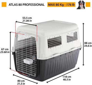 Транспортна переноска для собак Ferplast ATLAS 50, сіра, 55,5 x 81 x 59,5 см, для середніх собак