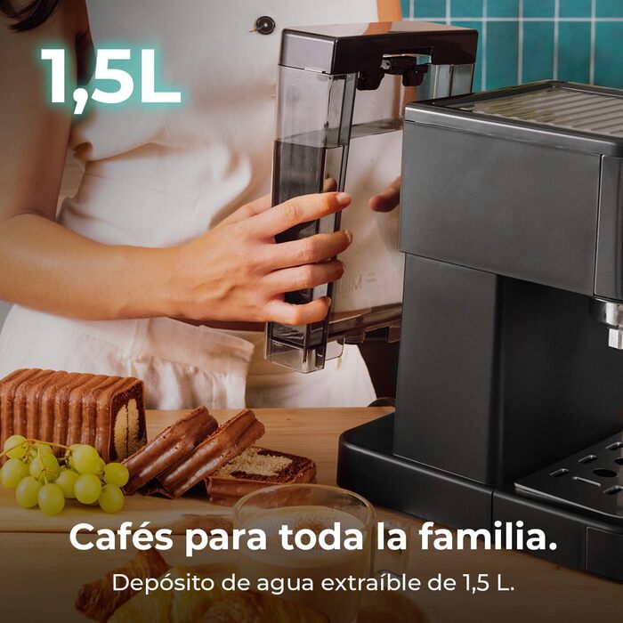 Кавоварка Cecotec Power Espresso 20 Pro Latte, 20 Бар, парова насадка, дисплей з кнопками, резервуар для води 1,5 л, резервуар для молока 550 мл, для еспресо та капучино