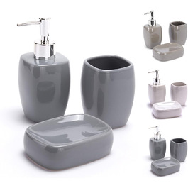 Аксесуари для ванної кімнати MSV Keramik - набір 3 шт: дозатор для мила, мильниця, стакан для зубних щіток сірого кольору
