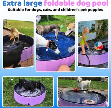 80x20 cm Foldable Dog Pool – Collapsible Plastic Hard Pool for Dogs and Children, Non-Slip Pet Bathtub for Outdoor Use in the Garden, Lightweight and Portable (Pink, 220x30cm)