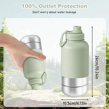 Миска для собак 3-в-1 з термоізоляцією, зелена, L | Миска, пляшка для води, годівниця для собак на винос