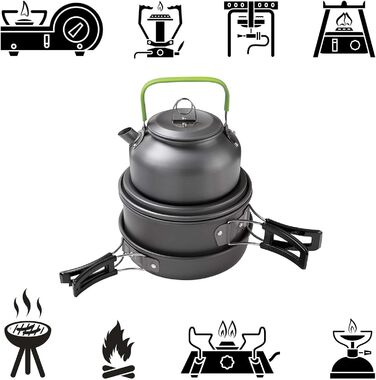 Набір кухонного посуду для кемпінгу 12 предметів: каструлі, сковорідки, чайник | Кухонний набір для відпочинку на природі