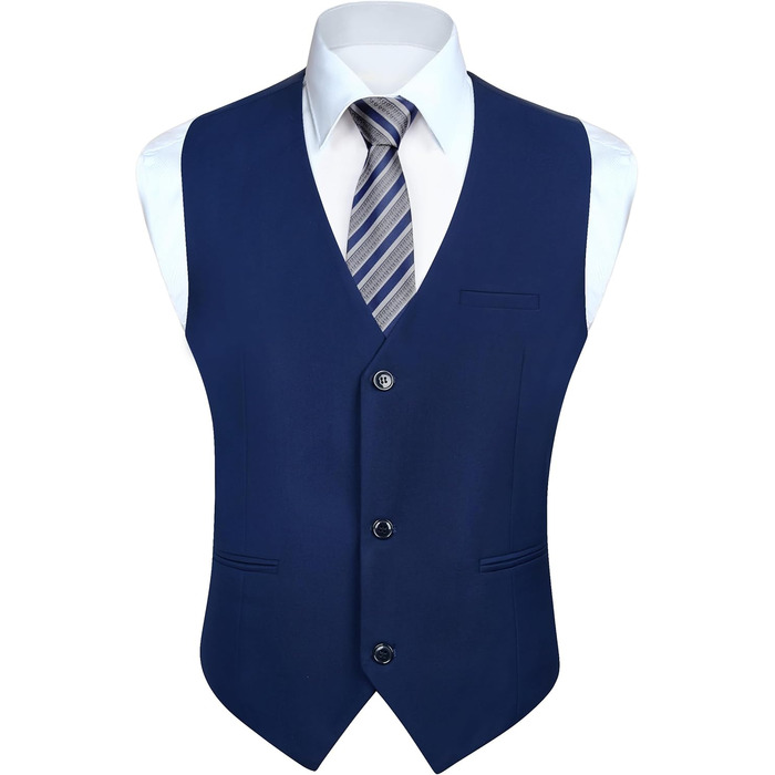 Костюмний жилет чоловічий HISDERN, темно-синій, бавовна, однотонний, V-подібний виріз, з кишенями, для вечірки, весілля, бізнесу