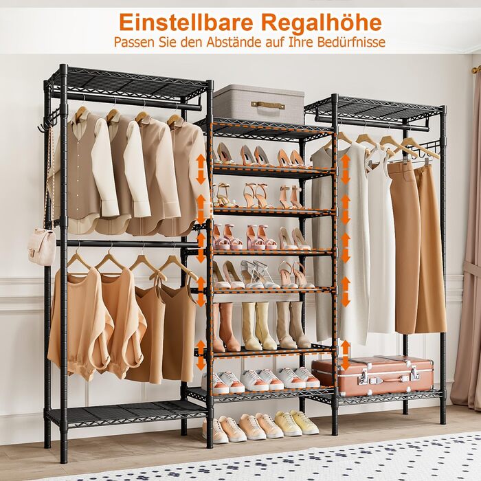 Стійка для одягу KZOBYD з полицями та гачками, чорна