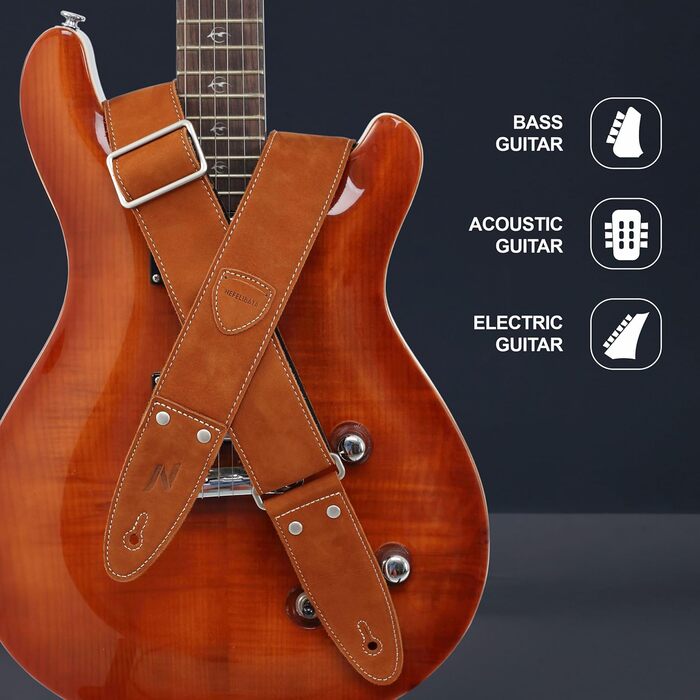 Гітарний ремінь Nefelibata з повного нубуку, з кишенькою для медіатора, для бас-, електро- та акустичної гітари, з медіаторами, кнопками та замками (Star Black) (Bc#-Coffee Brown)