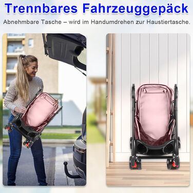 Візок для собак Homewell 2в1: візок-будка, сумка-переноска, з тримачами для напоїв, складна конструкція, гальмо, для домашніх тварин, 50x70x99 см (Рожевий)