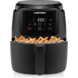Фритюрниця Chefman з цифровим керуванням, 4.75 л, для сім'ї, сенсорне управління, для картоплі фрі, курки, м'яса, риби, з антипригарним покриттям, деталі придатні для миття в посудомийній машині, автоматичне вимкнення, чорна