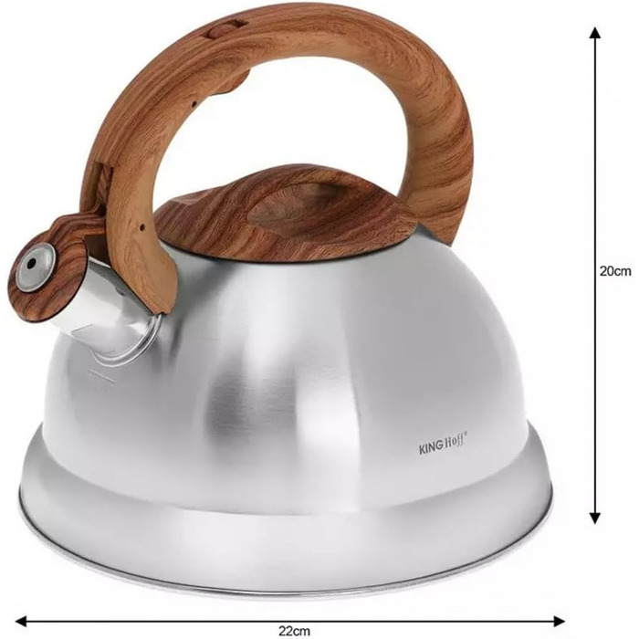 Чайник електричний Kinghoff Kh-3236, 3L, з свистком, нержавіюча сталь, сріблястий