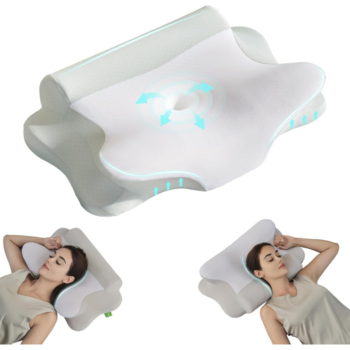 Подушка для шиї Z-hom з Memory Foam, ергономічна подушка для сну на спині, боці та животі (60 x 39 x 10/12 см)